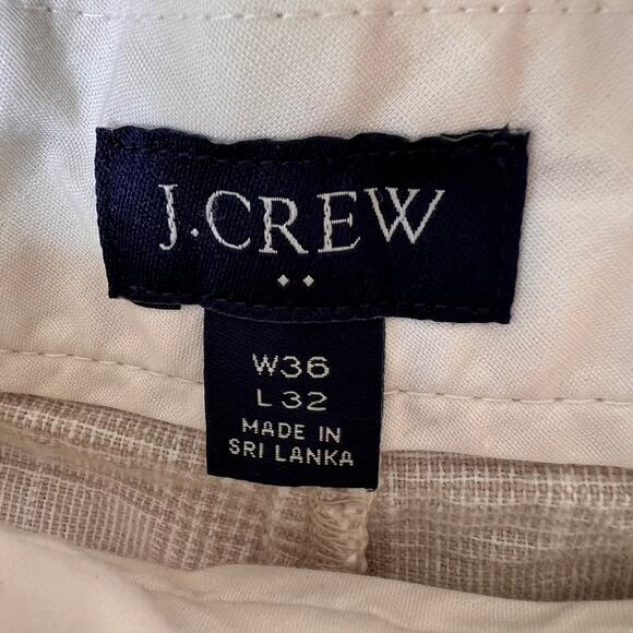 J Crew Pants Mens Size W 36 X L 32 Tan & White Plaid Straight Leg Linen Blend - Picture 2 of 16
